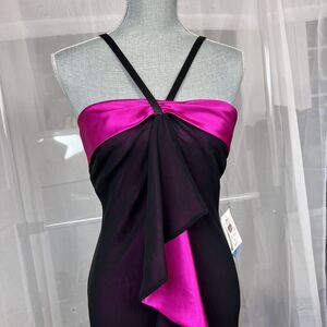 Vintage deadstock NWT Dusk formal maxi dress black hot pink mesh ruffle y2k prom